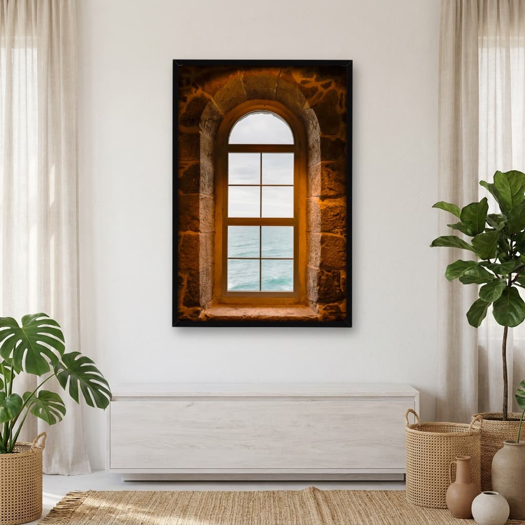 Quadro Decorativo Janela Com Vista Para O Mar