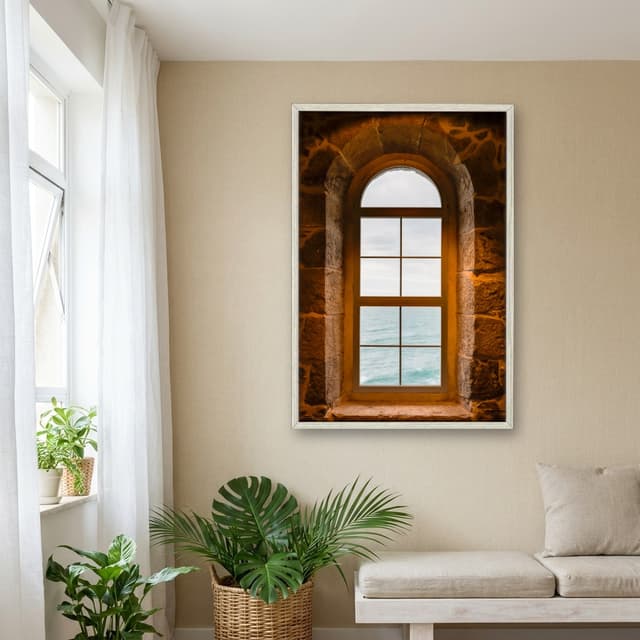 Quadro Decorativo Janela Com Vista Para O Mar