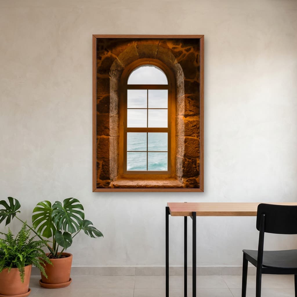 Quadro Decorativo Janela Com Vista Para O Mar
