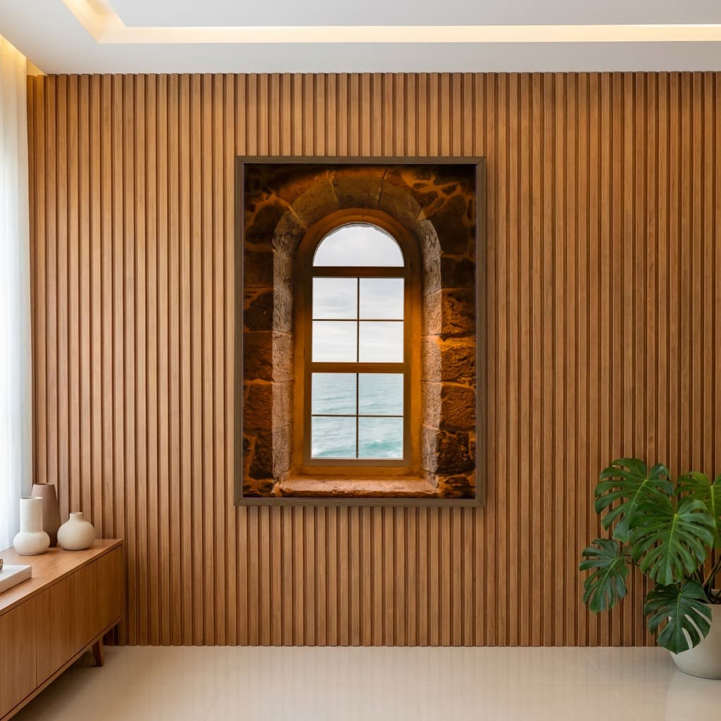 Quadro Decorativo Janela Com Vista Para O Mar