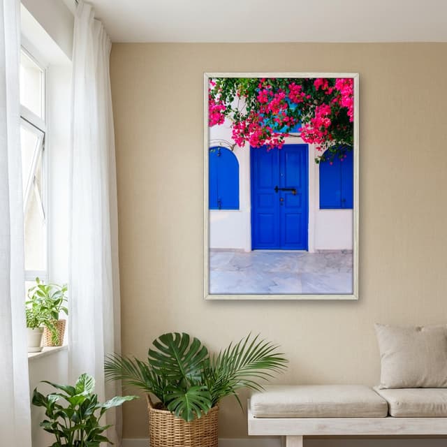 Quadro Decorativo Porta Azul Com Rosas