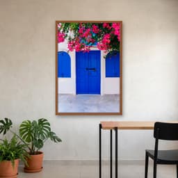 Quadro Decorativo Porta Azul Com Rosas