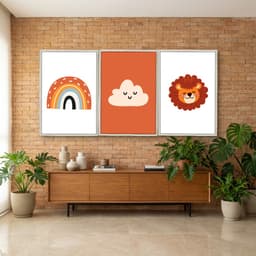 Kit Quadros Decorativos Leão Nuvem E Arco Íris
