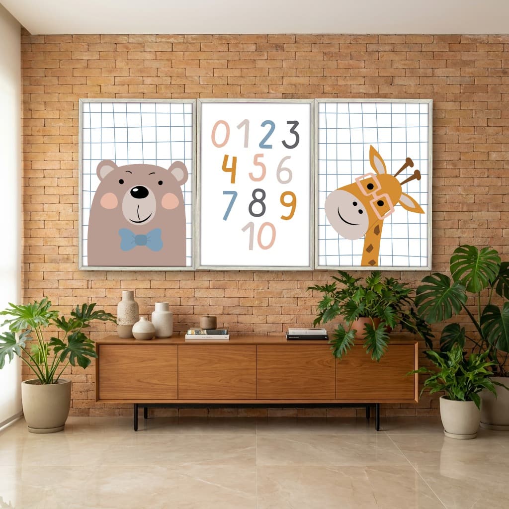 Kit Quadros Decorativos Urso E Girafa