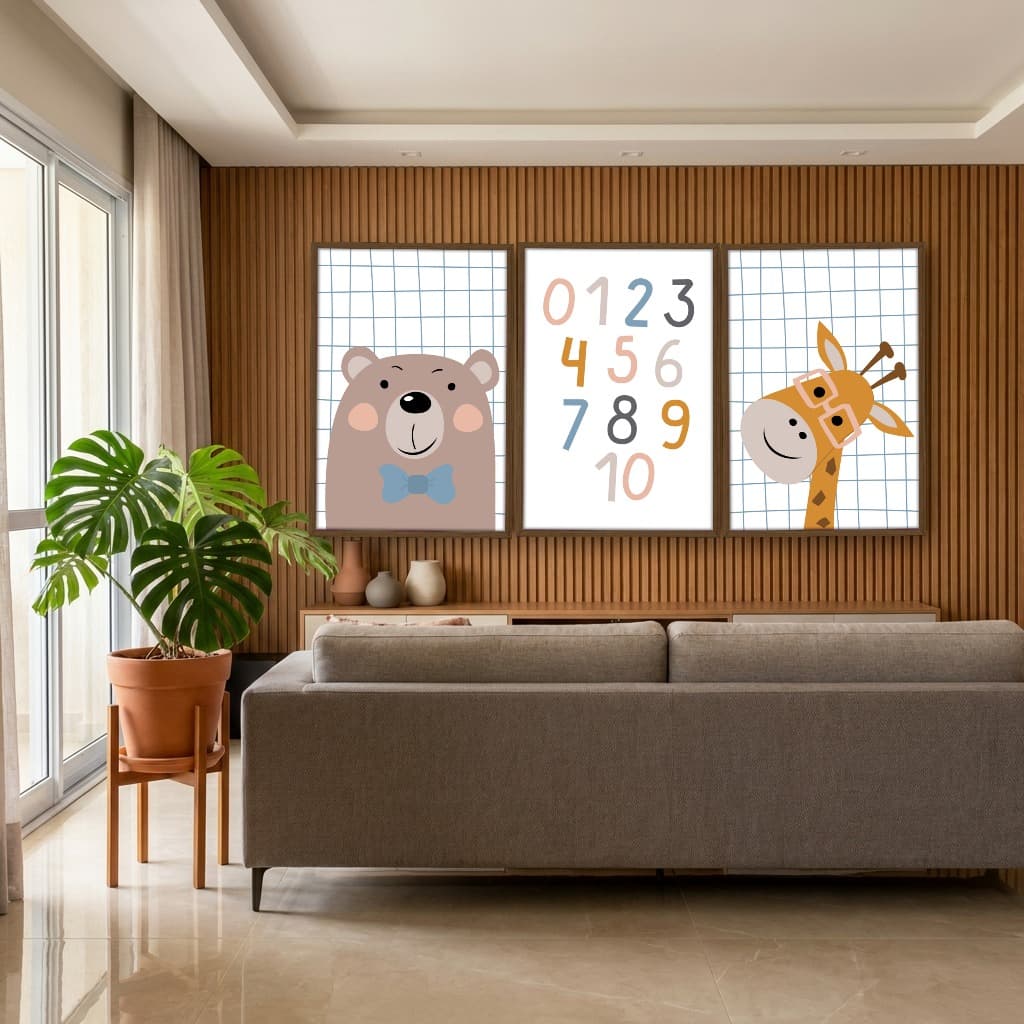 Kit Quadros Decorativos Urso E Girafa
