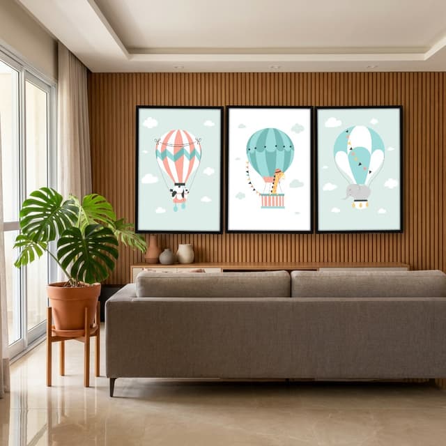 Kit Quadros Decorativos Balões Com Animais