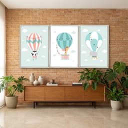 Kit Quadros Decorativos Balões Com Animais