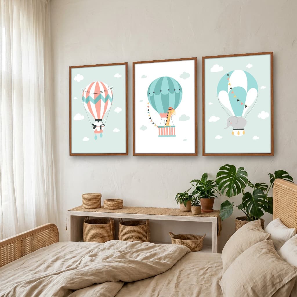 Kit Quadros Decorativos Balões Com Animais