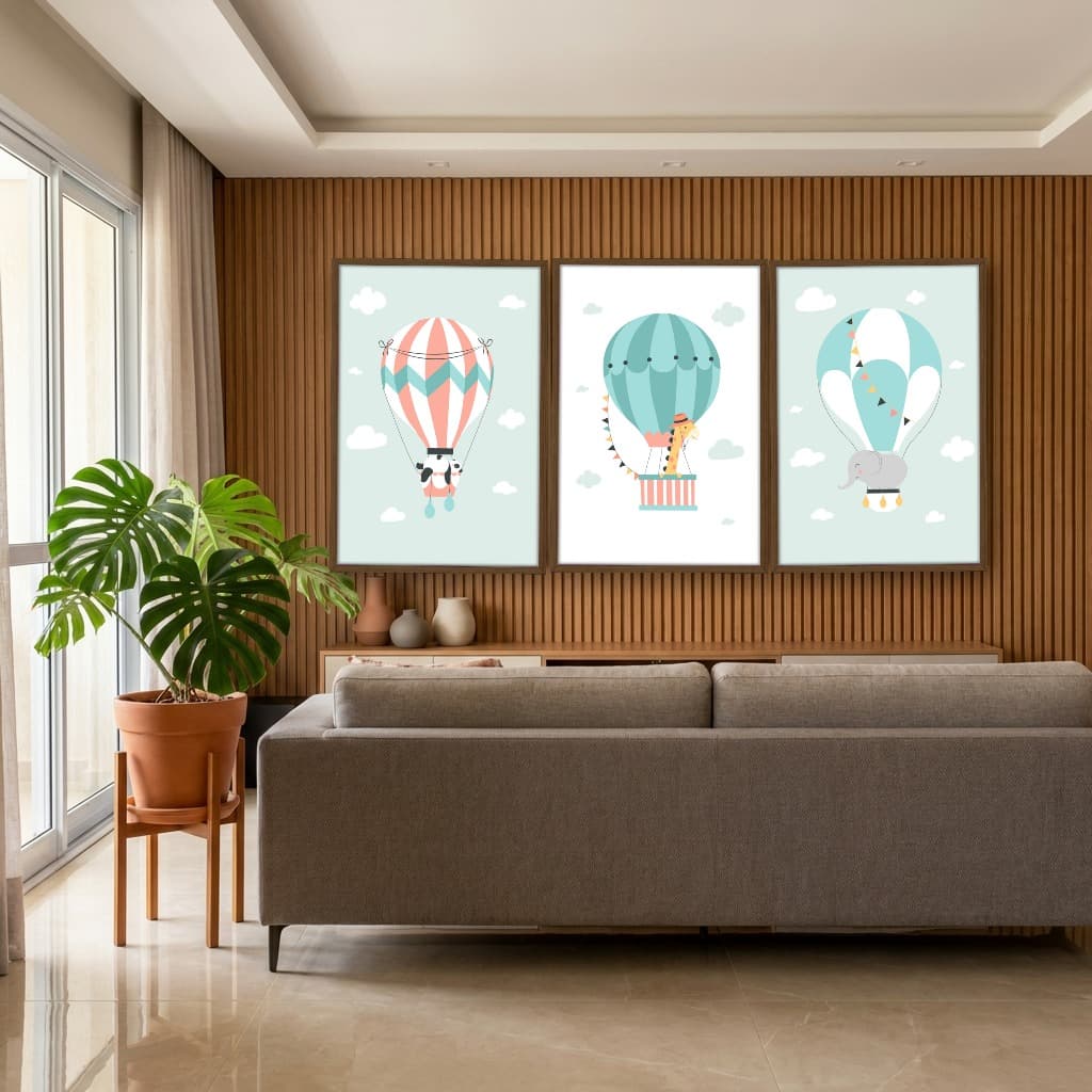 Kit Quadros Decorativos Balões Com Animais