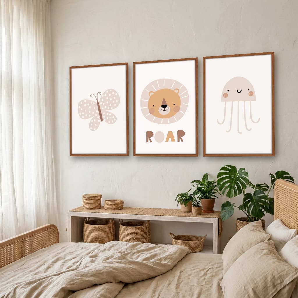 Kit Quadros Decorativos Borboleta Elefante E Polvo