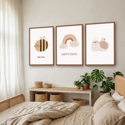 Kit Quadros Decorativos Abelha Caracol E Arco Íris