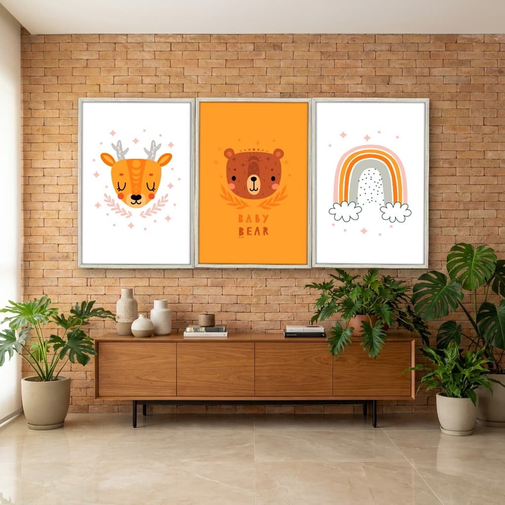 Kit Quadros Decorativos Urso E Arco Íris