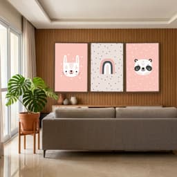 Kit Quadros Decorativos Panda E Arco Íris