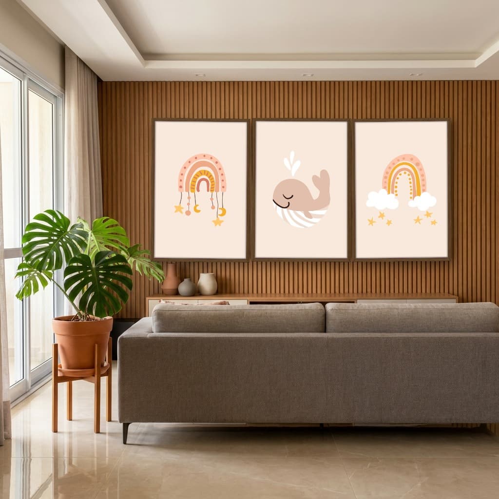 Kit Quadros Decorativos Baleia E Arco Íris