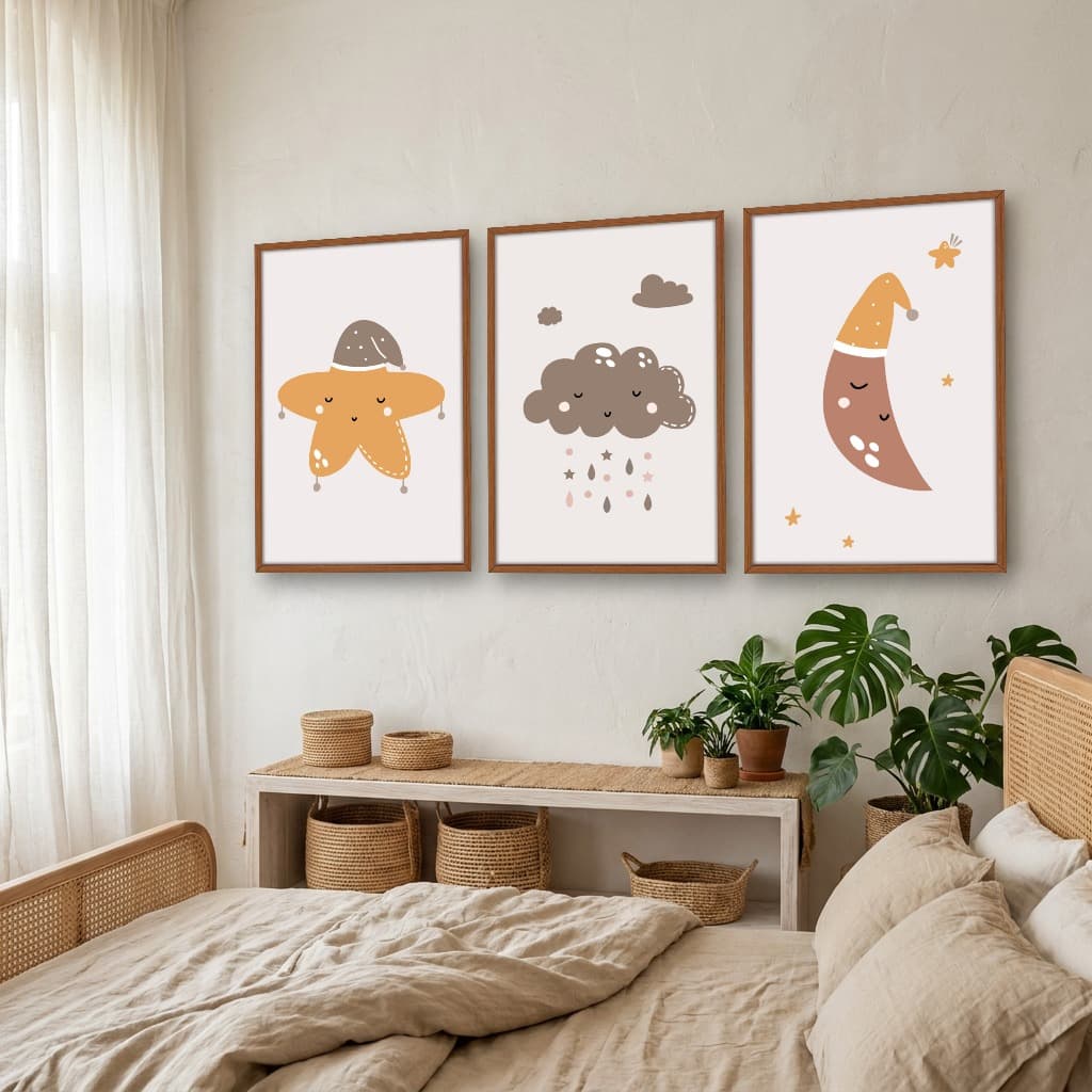 Kit Quadros Decorativos Estrela Nuvem E Lua