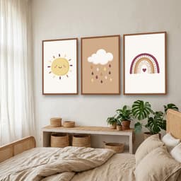 Kit Quadros Decorativos Nuvem Sol E Arco Íris