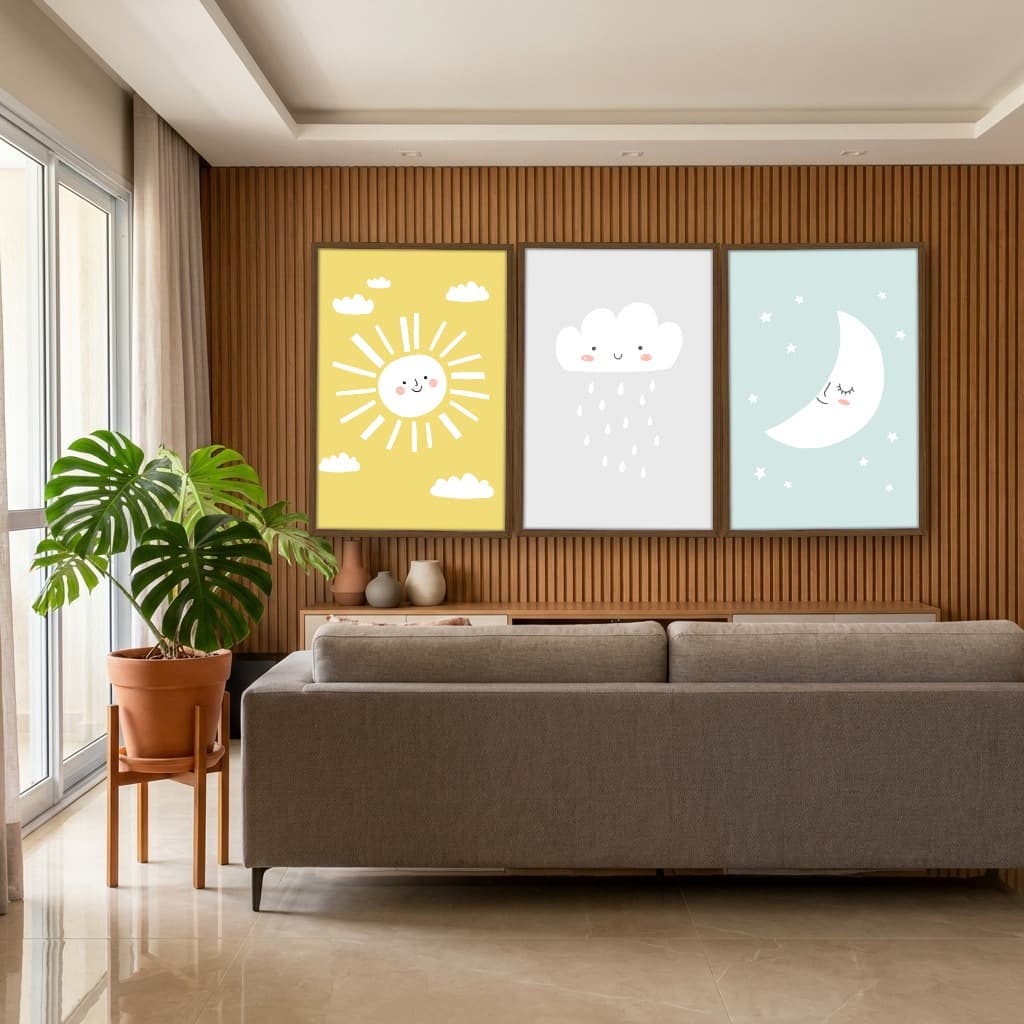 Kit Quadros Decorativos Sol Nuvem E Lua