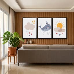 Kit Quadros Decorativos Baleia E Nuvens