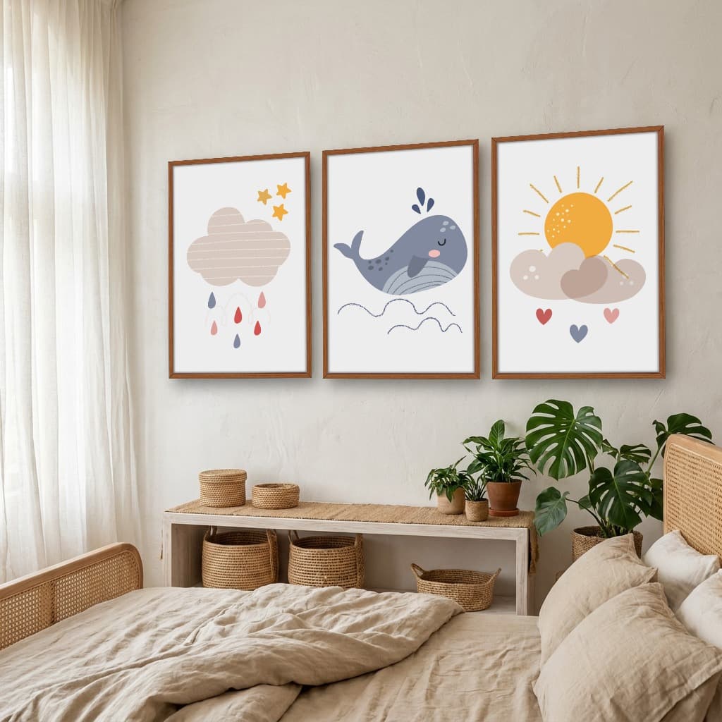 Kit Quadros Decorativos Baleia E Nuvens