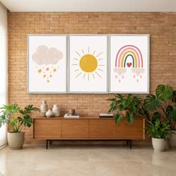 Kit Quadros Decorativos Nuvem Sol E Arco Íris