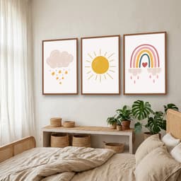 Kit Quadros Decorativos Nuvem Sol E Arco Íris