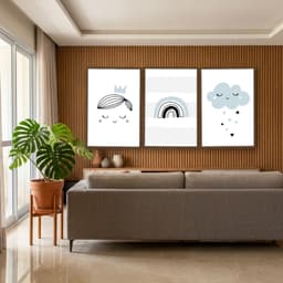 Kit Quadros Decorativos Nuvem E Arco Íris