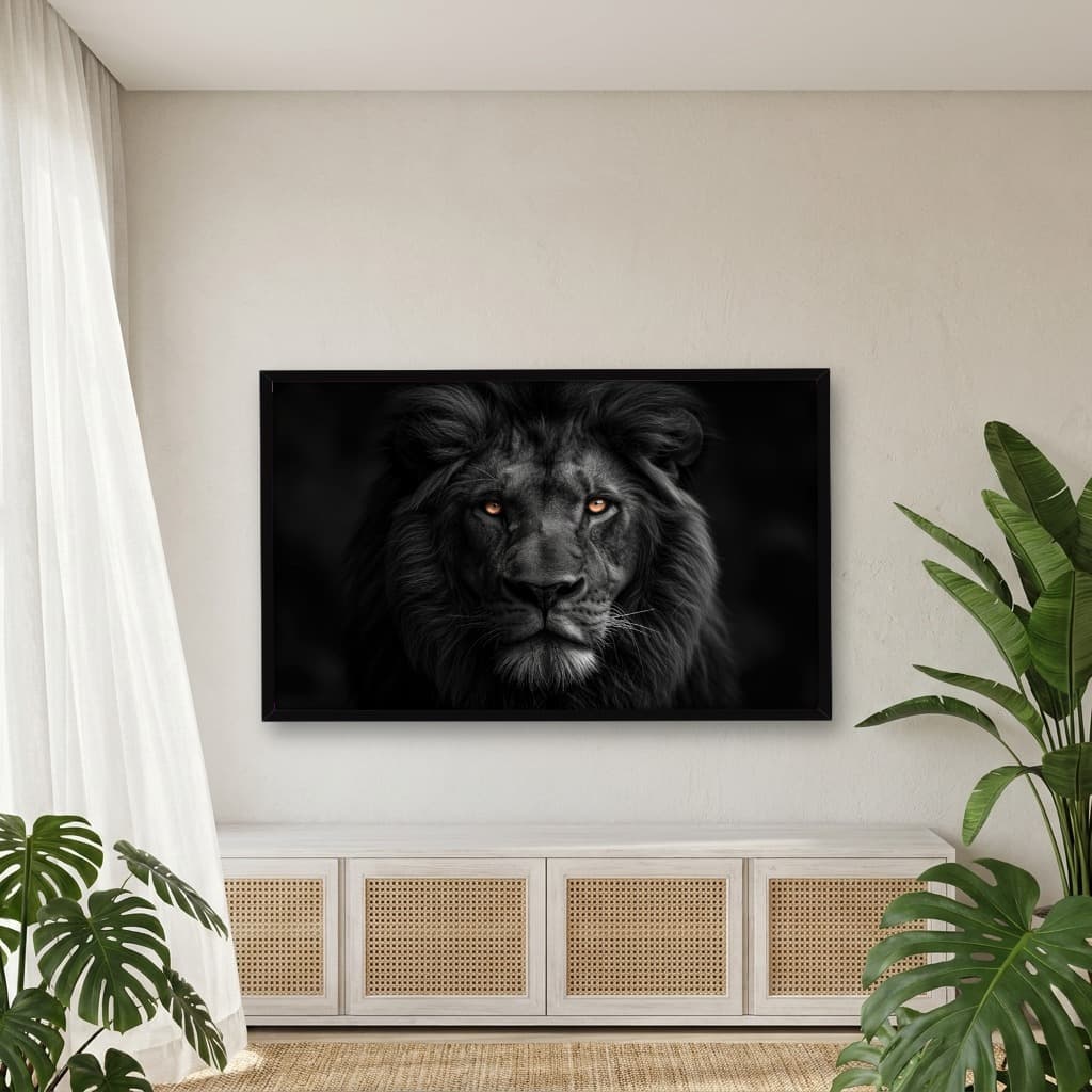 Quadro Decorativo Leão Em Preto