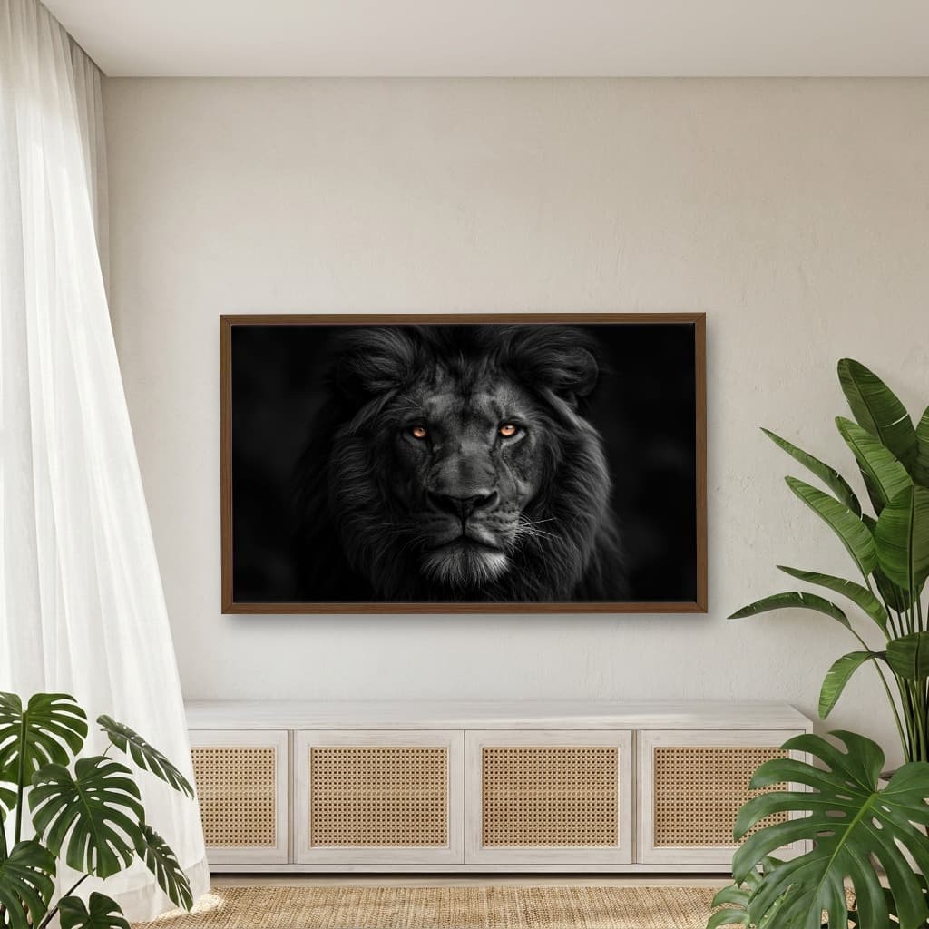 Quadro Decorativo Leão Em Preto