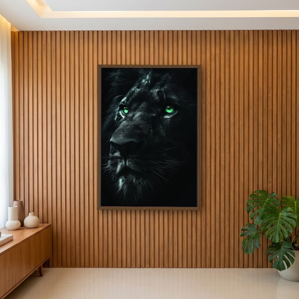 Quadro Decorativo Leão Em Preto