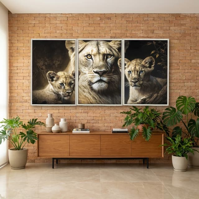Kit Quadros Decorativos Família Leão