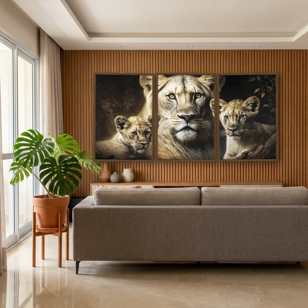 Kit Quadros Decorativos Família Leão