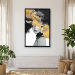 Quadro Decorativo Mulher Com Pintura Dourada