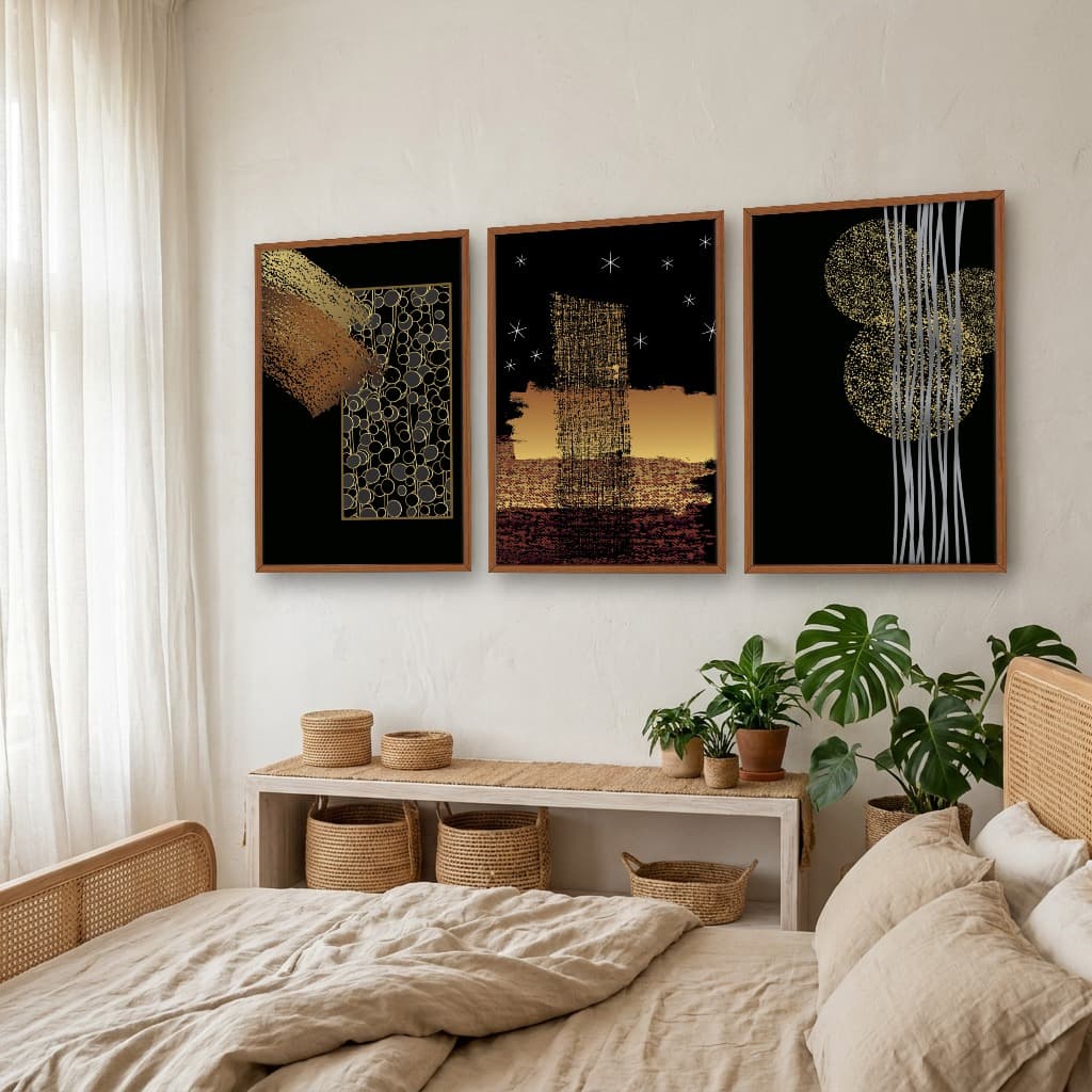 Kit Quadros Decorativos Abstrato Golden