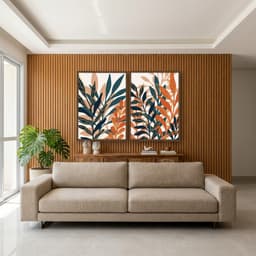 Kit Quadros Decorativos Folhas Laranja E Azul