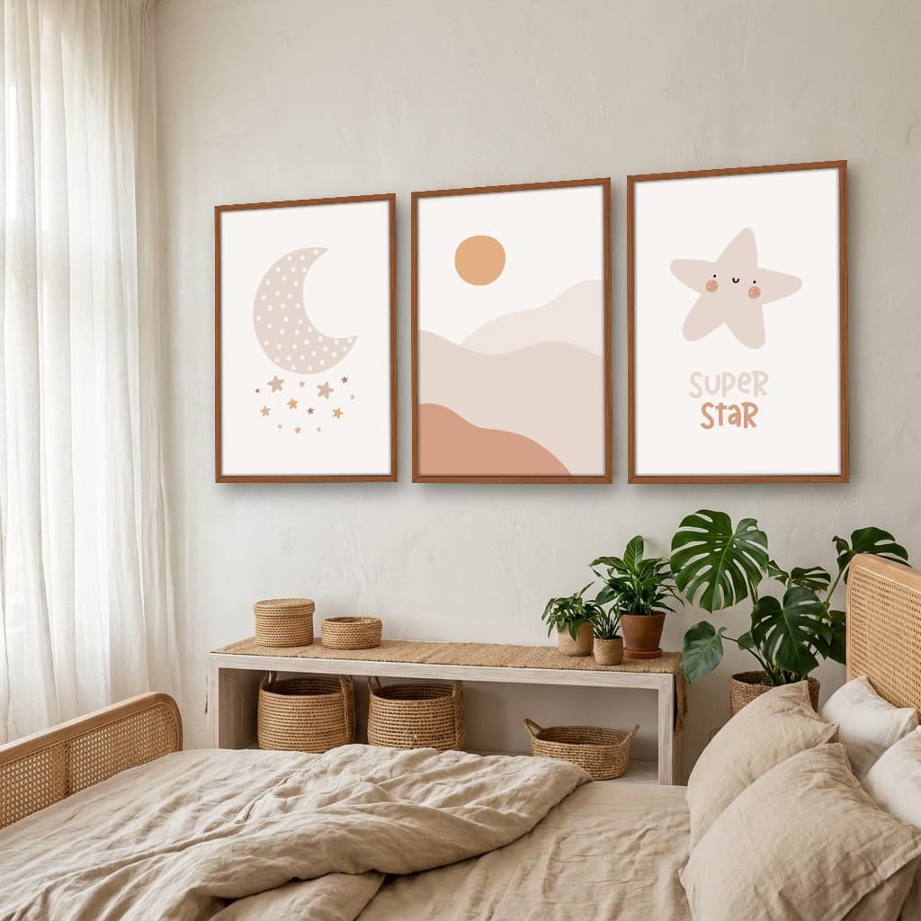 Kit Quadros Decorativos Estrela Sol E Lua