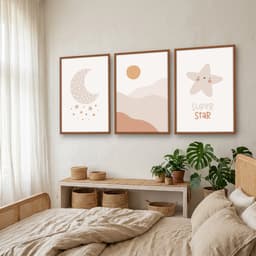 Kit Quadros Decorativos Estrela Sol E Lua